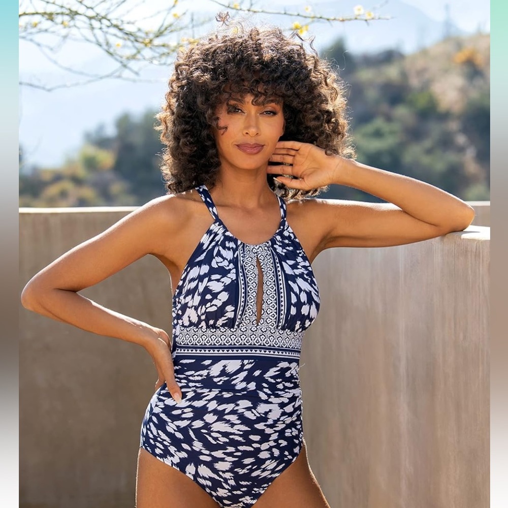 NWT La Blanca Standard Plunge Tummy Control 1 Piece Swimsuit - Size 16 - Indigo
